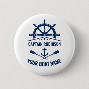 Nautical Anchor Oars Wheel Captain & Boat Name Button