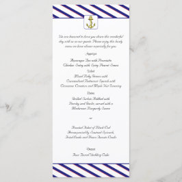 Nautical Anchor on Blue Stripe Wedding Menu Menükarte