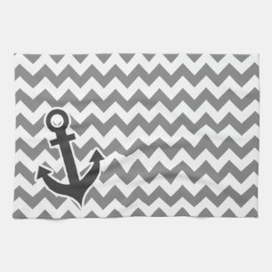 Nautical Anchor on Dark Gray Zickzack Geschirrtuch