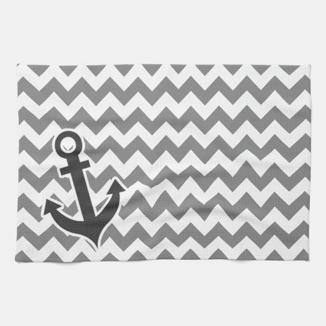 Nautical Anchor on Dark Gray Zickzack Geschirrtuch (Horizontal)