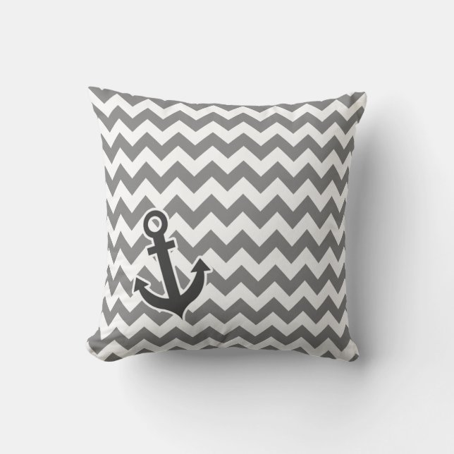 Nautical Anchor on Dark Gray Zickzack Kissen (Vorderseite)