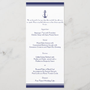 Nautical Anchor on Navy Wedding Menu Menükarte