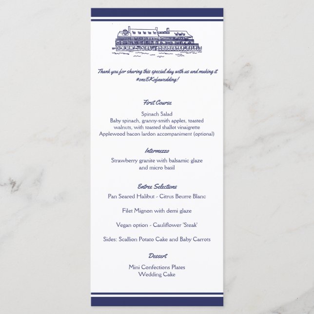 Nautical Anchor on Navy Wedding Menu v7 for JRoy Menükarte (Vorderseite)