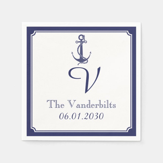 Nautical Anchor on Navy Wedding Serviette (Vorderseite)