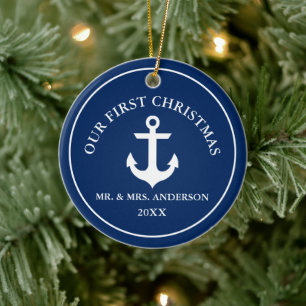 Nautical Anchor Our First Christmas Blue Keramik Ornament