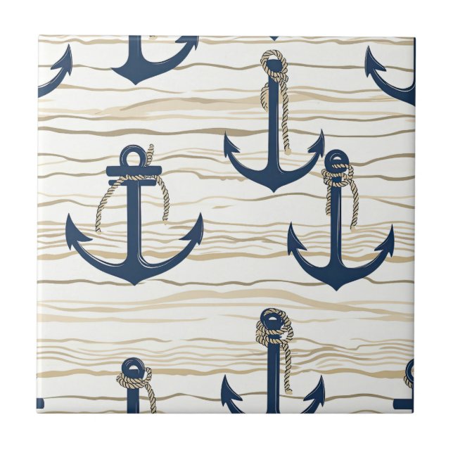 Nautical Anchor Pattern on Driftwood (1) Fliese (Vorderseite)