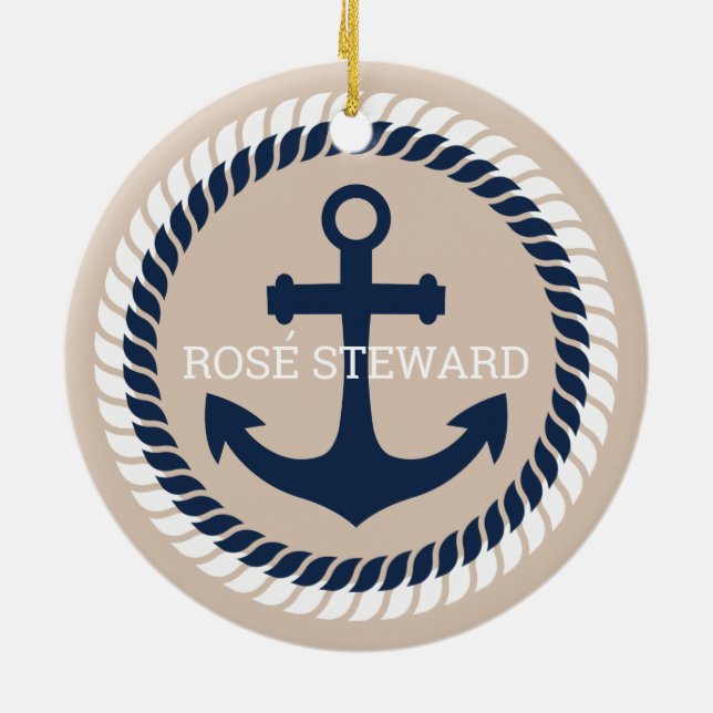 Nautical Anchor Personalisiert Keramik Ornament (Hinten)