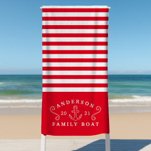 Nautical Anchor Personalisiert Red Boat Strandtuch
