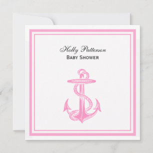 Nautical Anchor Pink Gerahmt 2SQ Kinderdusche Einladung