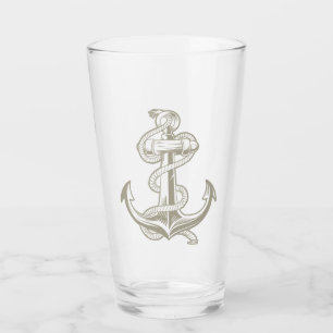 Nautical Anchor Pint (Lt tan) Glas