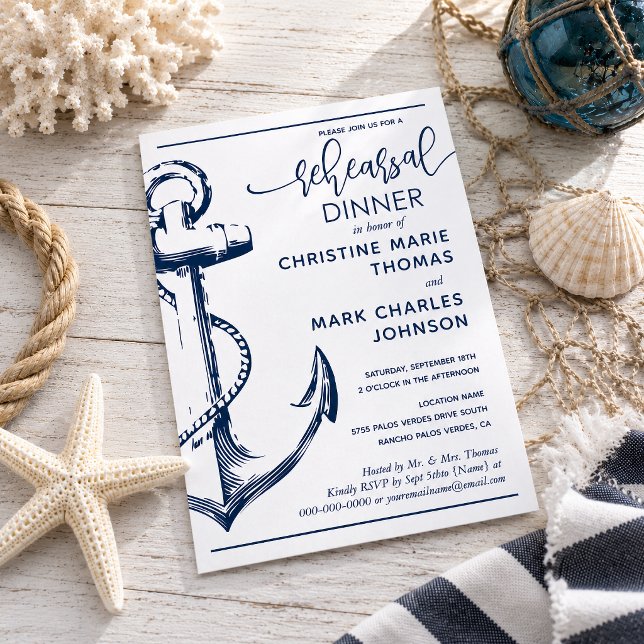 Nautical Anchor Probe Hochzeitsessen Einladung (Create your perfect invitation with this nautical anchor rehearsal dinner invitation.)