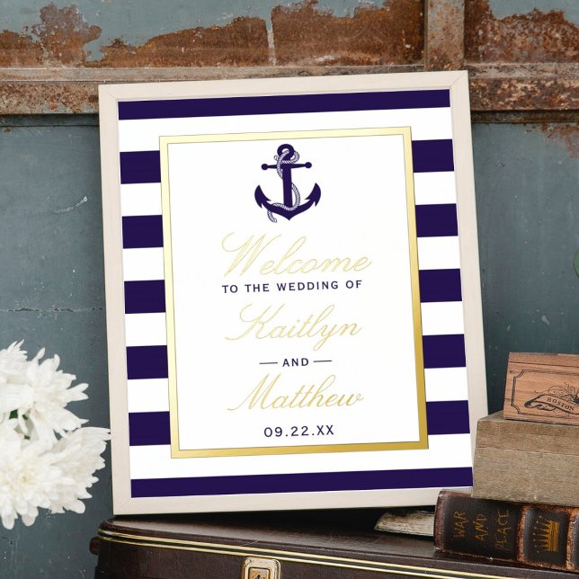 Nautical Anchor Real Foil Wedding Willkommenszeich Foliendrucke (Von Creator hochgeladen)
