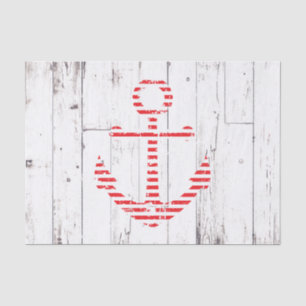 Nautical Anchor Red Stripes White Wood Party Seidenpapier