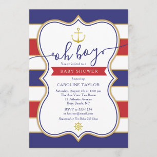 Nautical Anchor Red White Blue Boy Baby Dusche Einladung