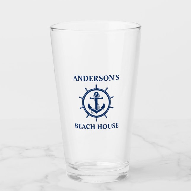 Nautical Anchor Rope Wheel Beach House Glas (Vorderseite)