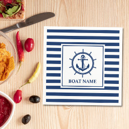 Nautical Anchor Rope Wheel Striped Boat Name Serviette