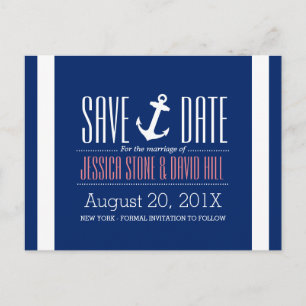Nautical Anchor Royal Blue Wedding Save the Date Ankündigungspostkarte