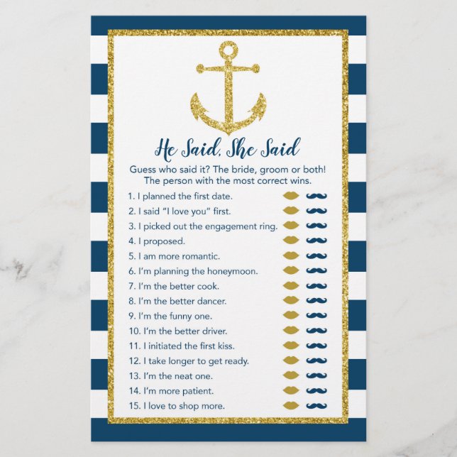 Nautical Anchor sagte, sie sagte Bridal Game (Vorderseite)
