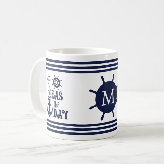 Nautical Anchor SEAS THE DANavy Mit Monogramm Kaffeetasse (Vorderseite Links)