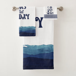 Nautical Anchor SEAS THE DAY Badhandtuch Set