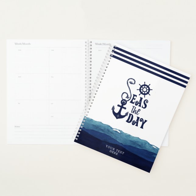Nautical Anchor SEAS THE DAY Watercolor Waves Planer (Anzeige)