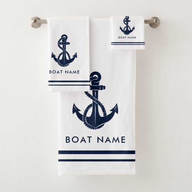 Nautical Anchor Segelboot Name Custom Swag Badhandtuch Set (Insitu)