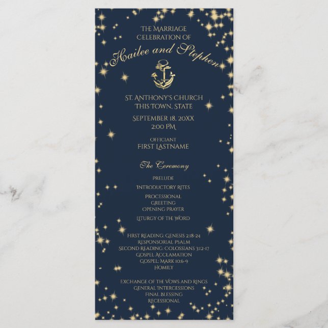 Nautical Anchor Starry Sky Navy Blue und Gold Programm (Vorderseite)