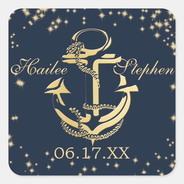 Nautical Anchor Starry Sky Quadratischer Aufkleber (Vorderseite)