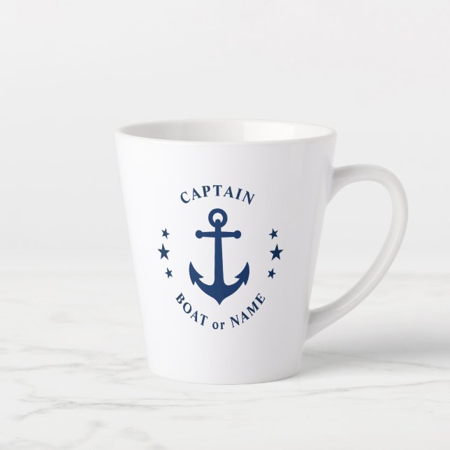 Nautical Anchor Stars Captain Boat Name 2 Seite Milchtasse (Rechts)