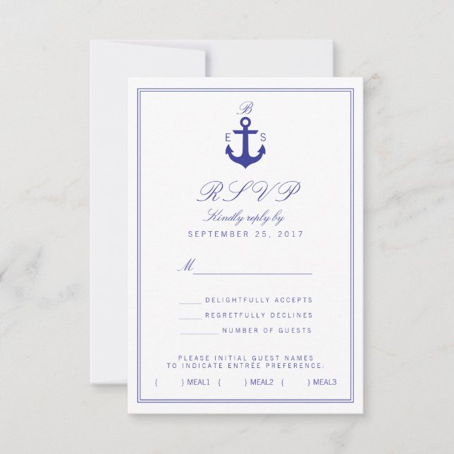 Nautical Anchor Stylish Simple Monogram RSVP Card (Vorderseite)