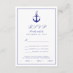 Nautical Anchor Stylish Simple Monogram RSVP Card Karte