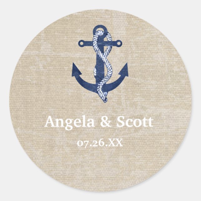 Nautical Anchor Vintage Wedding Gastgeschenk Runder Aufkleber (Vorderseite)