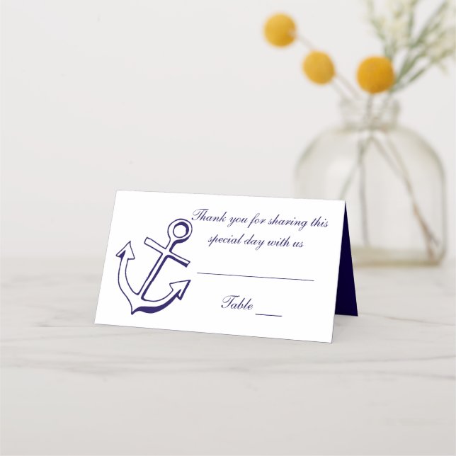 Nautical Anchor Wedding Danke Navy Blue Escort Platzkarte (Vorderseite)