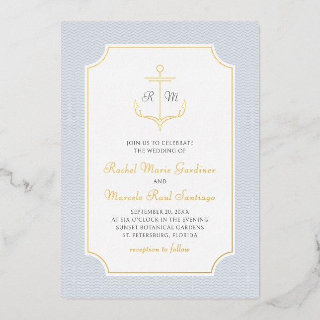 Nautical Anchor Wedding Folieneinladung (Vorderseite)