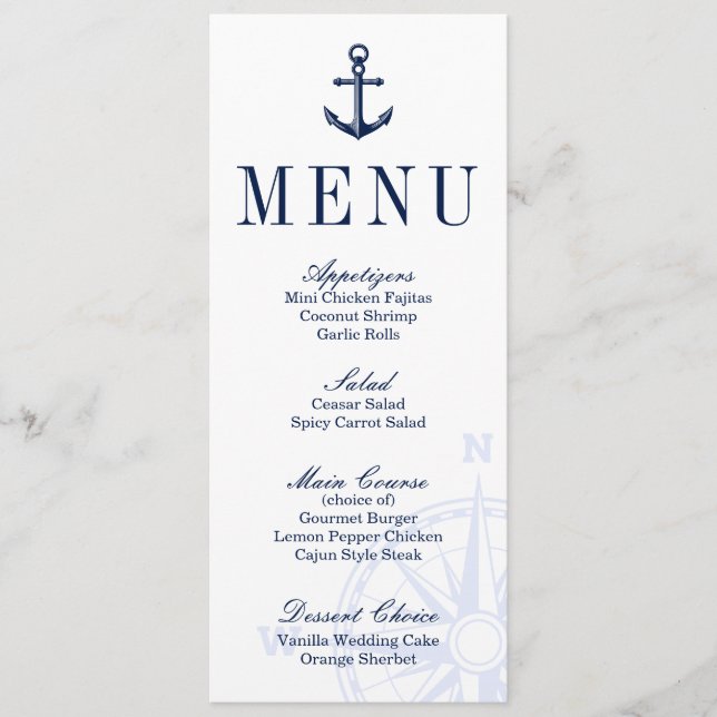 Nautical Anchor Wedding Menu Menükarte (Vorderseite)