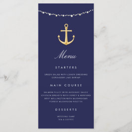 Nautical Anchor Wedding Menu Navy Blue Gold Menükarte