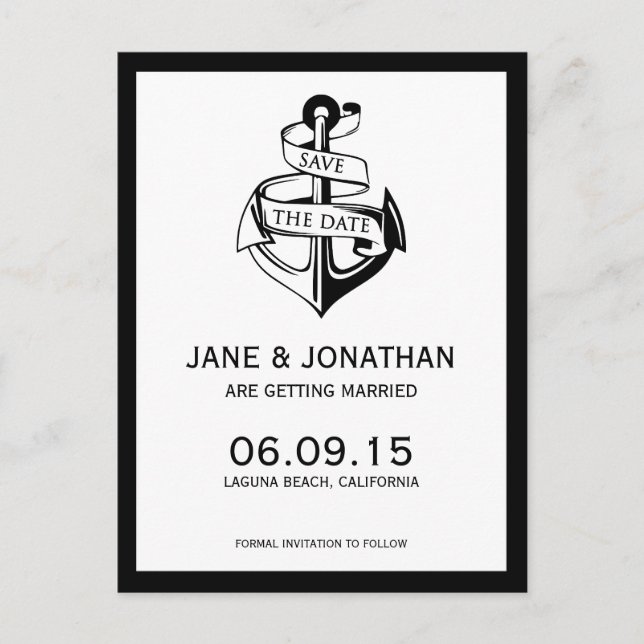 Nautical Anchor Wedding Save the Date Ankündigungspostkarte (Vorderseite)