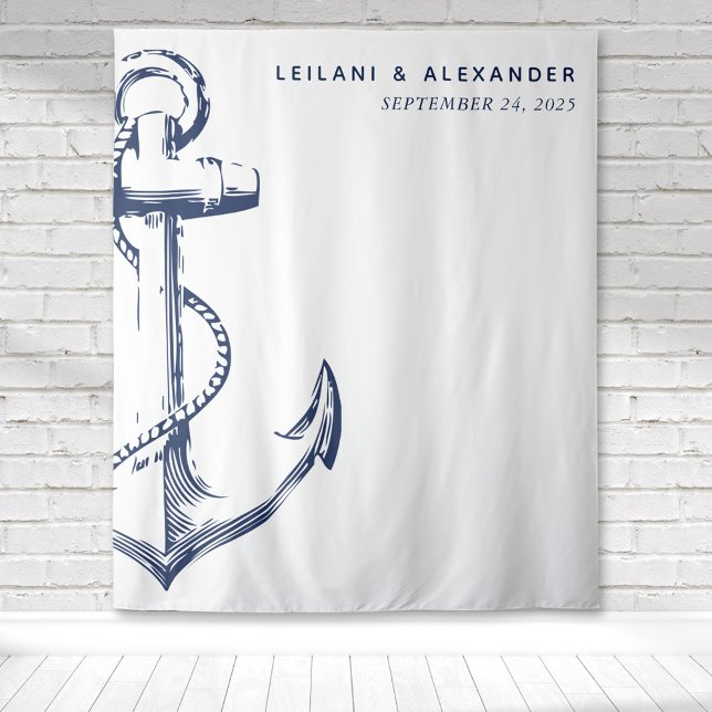 Nautical Anchor Wedding White Wandteppich (Nautical anchor wedding backdrop that is modern and simple for a classic beach reception.)