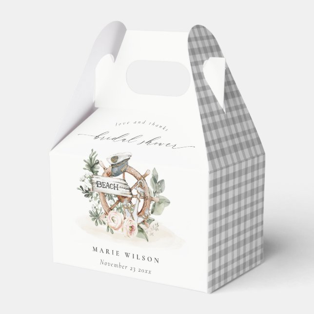 Nautical Anchor Wheel Leafy Floral Brautparty Geschenkschachtel (Vorderseite)