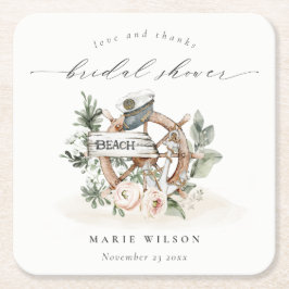 Nautical Anchor Wheel Leafy Floral Brautparty Rechteckiger Pappuntersetzer