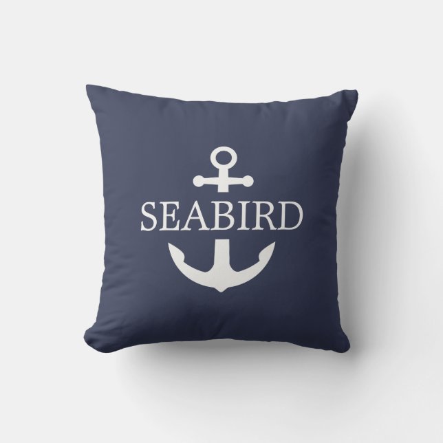 Nautical Anchor White und Navy Blue. Benutzerdefin Kissen (Vorderseite)