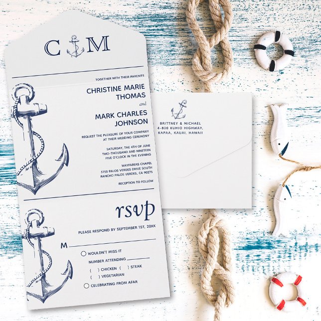 Nautical Anchor White Wedding All In One Einladung (Von Creator hochgeladen)