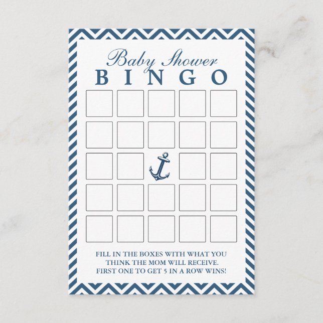 Nautical Anchor Zigzag Baby Duschkabine Bingo Kart (Vorderseite)