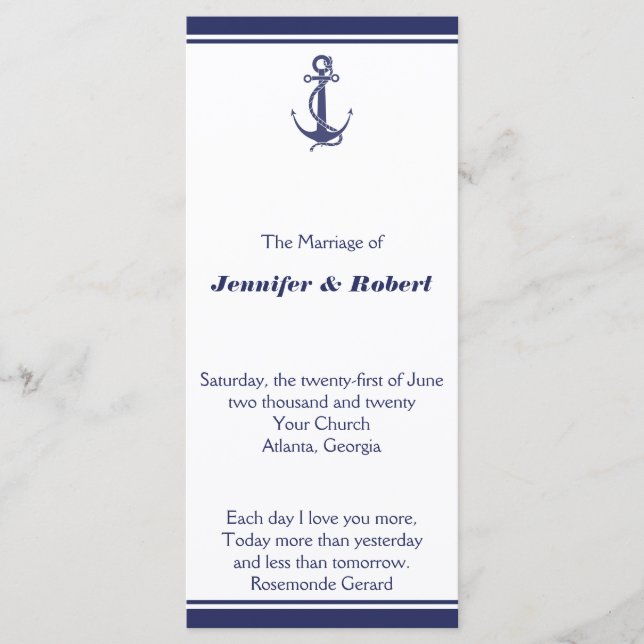 Nautical Anchor zum Hochzeitsprogramm der Marine Programm (Vorderseite)