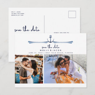 Nautical Anchor Zwei Foto Hochzeit speichern das D Ankündigungspostkarte