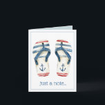 Nautical Anchors and Stripes Flip Fops<br><div class="desc">This cute note card features a pair of flip flops in soft watercolor shades red,  white and blue with nautical anchors.  Personalize the front with your choice of special message.</div>