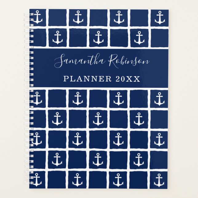 Nautical Anchors Light Navy Blue White 2024 Planer (Vorderseite)