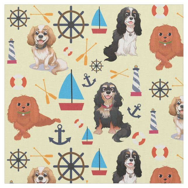 Nautical and Boating Cavalier King Charles Spaniel Stoff (Nahaufnahme)