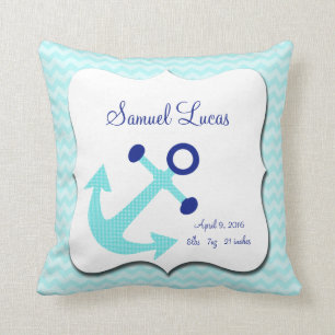 Nautical Aqua Anchor Zickzack Keepake Pillow Kissen