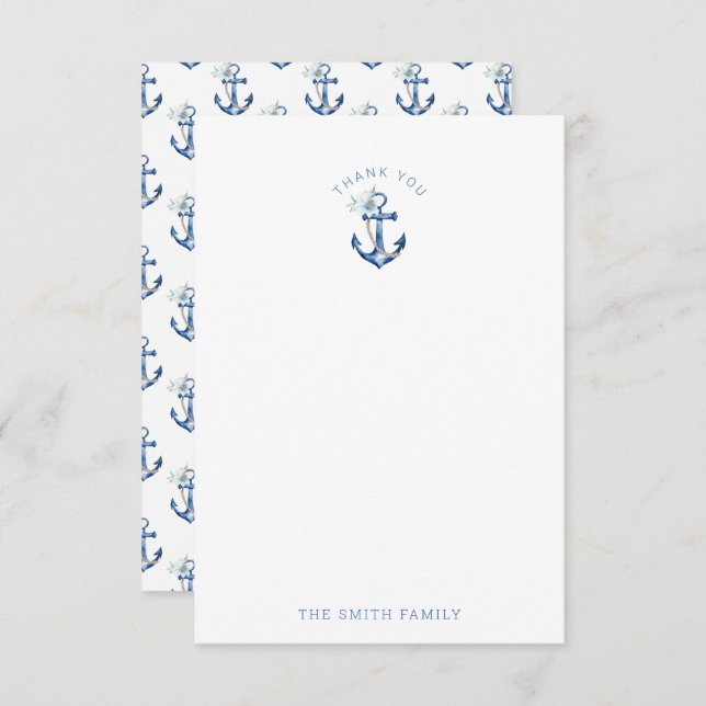 Nautical Baby Dusche Danke Karte | Blue Waterco (Vorne/Hinten)